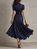 Adriana - Vestido Midi de Satén a Rayas Estilo Retro