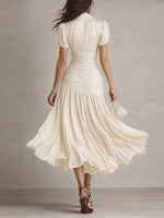 Adriana - Vestido Midi de Satén a Rayas Estilo Retro