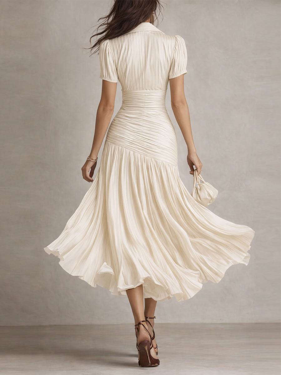 Adriana - Vestido Midi de Satén a Rayas Estilo Retro