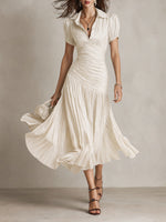 Adriana - Vestido Midi de Satén a Rayas Estilo Retro