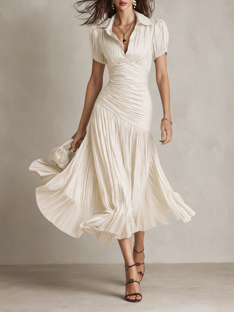 Adriana - Vestido Midi de Satén a Rayas Estilo Retro