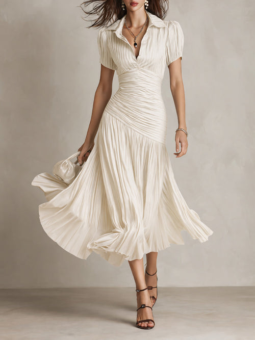 Adriana - Vestido Midi de Satén a Rayas Estilo Retro