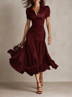Adriana - Vestido Midi de Satén a Rayas Estilo Retro