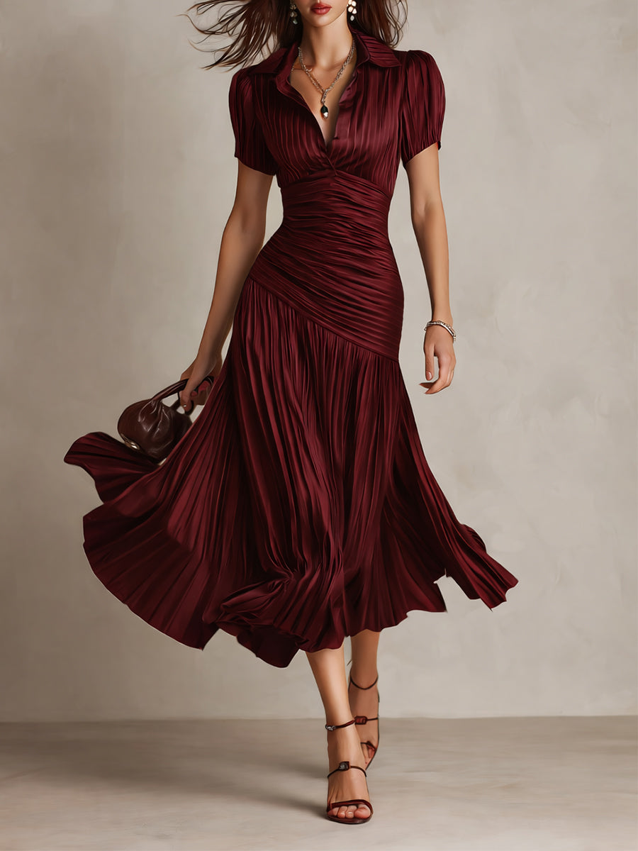 Adriana - Vestido Midi de Satén a Rayas Estilo Retro