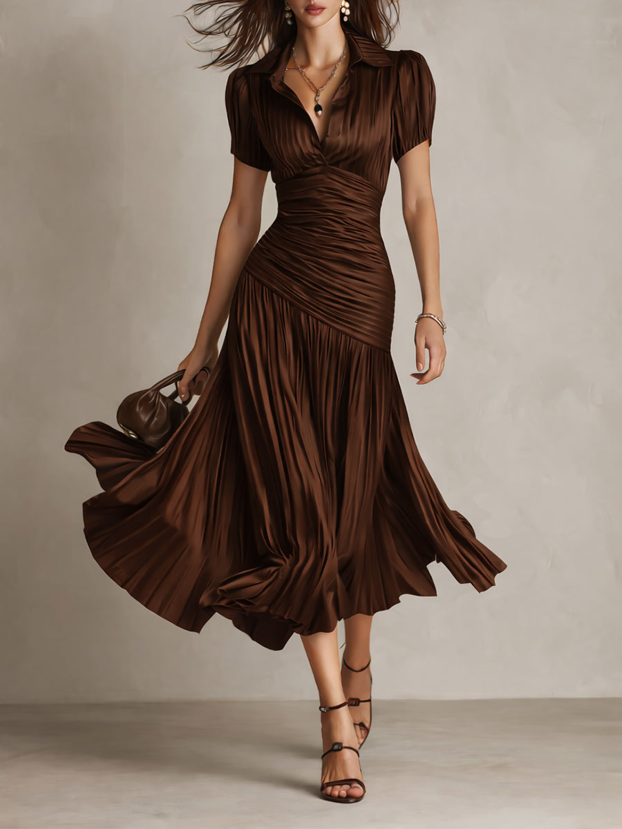 Adriana - Vestido Midi de Satén a Rayas Estilo Retro