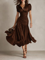 Adriana - Vestido Midi de Satén a Rayas Estilo Retro