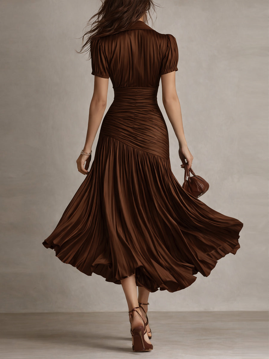Adriana - Vestido Midi de Satén a Rayas Estilo Retro