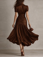 Adriana - Vestido Midi de Satén a Rayas Estilo Retro