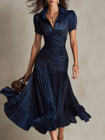 Adriana - Vestido Midi de Satén a Rayas Estilo Retro