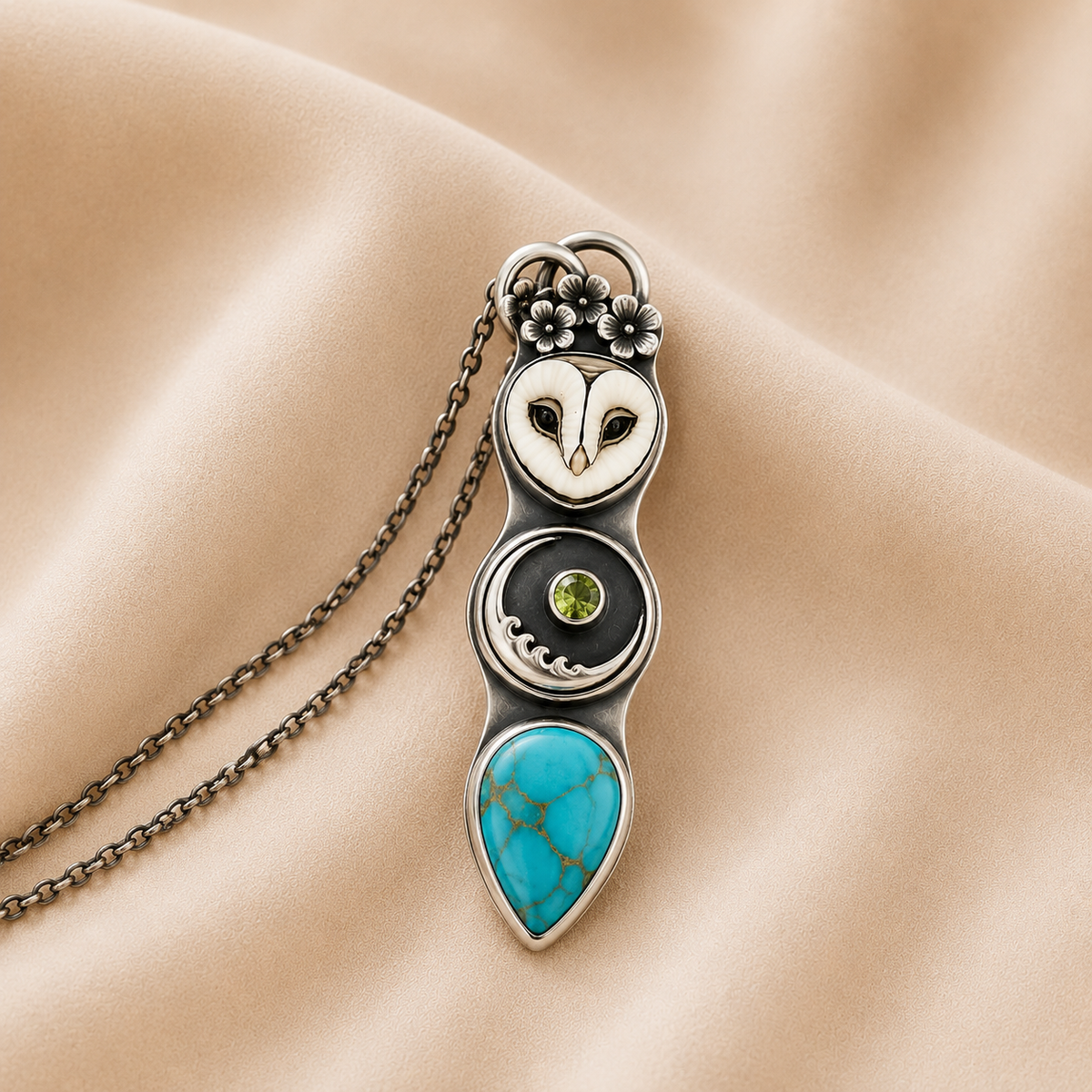 Collar de Barra de Sabiduría del Búho Turquesa