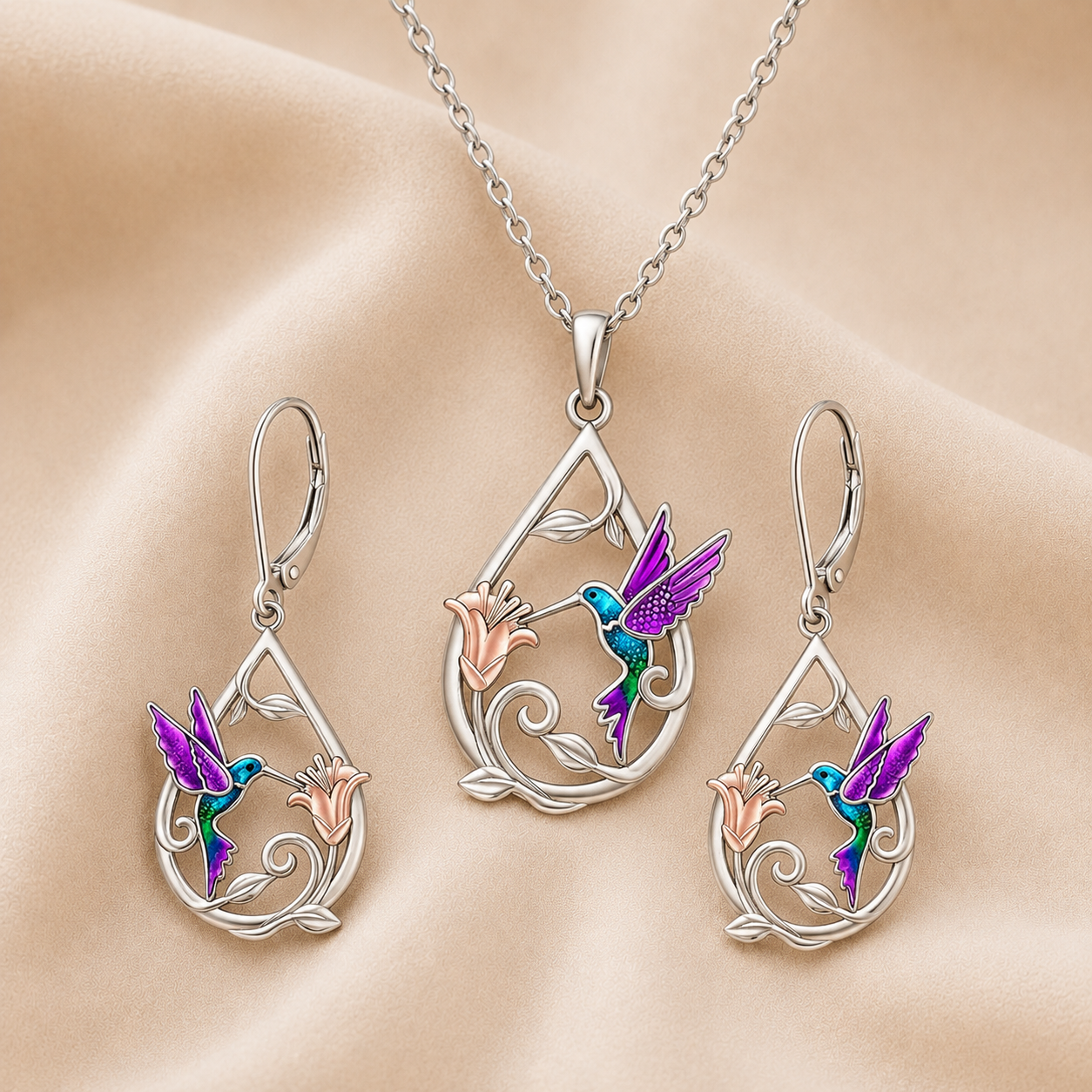 Hermosa Collar de Colibrí para Mujeres con Pendientes de Regalo