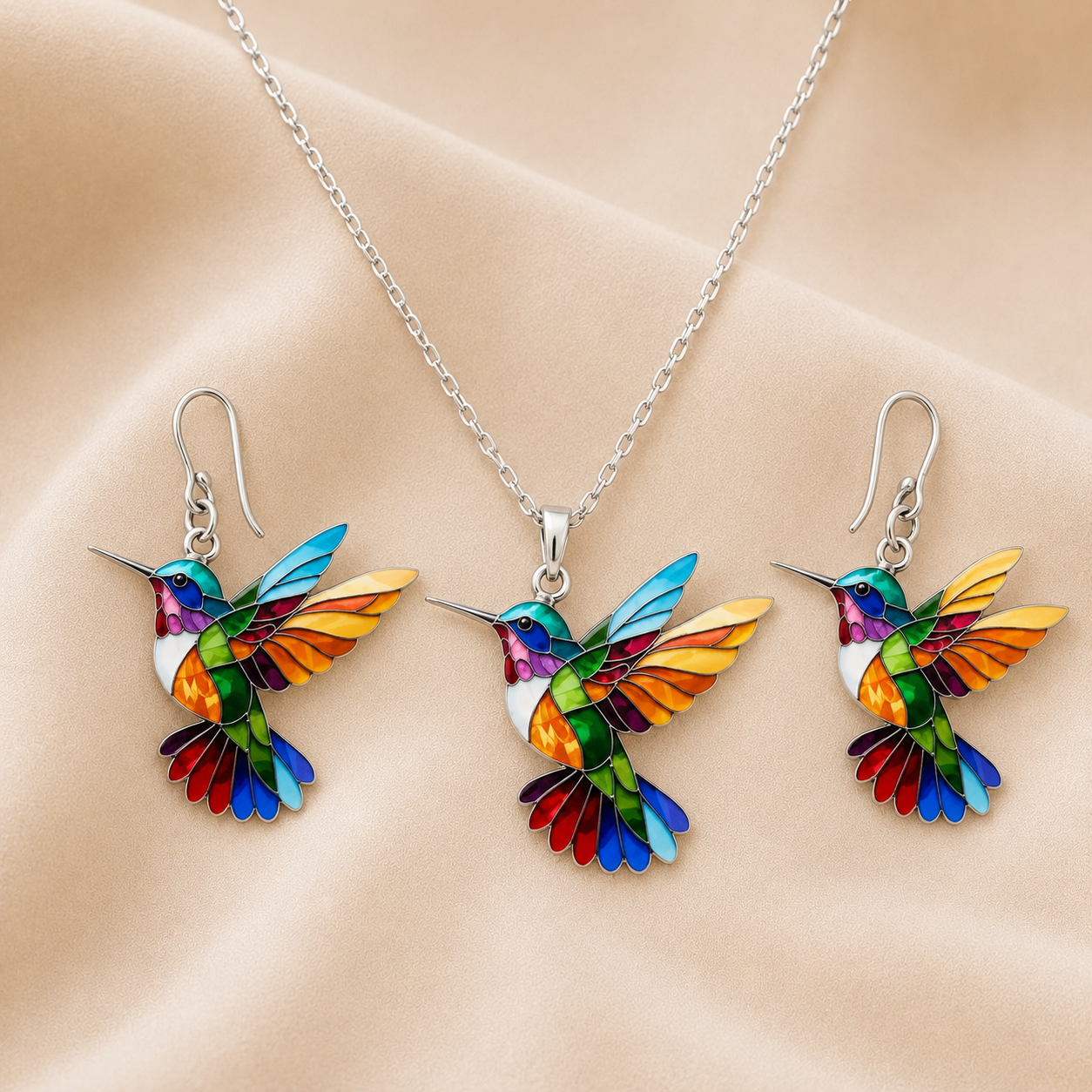 Hermosa Collar de Colibrí con Pendientes de Regalo