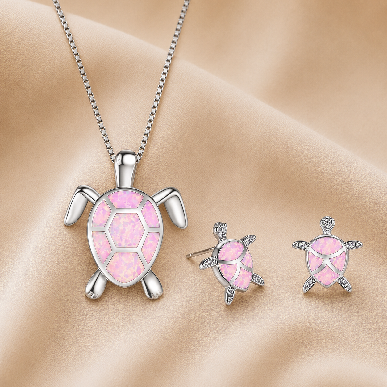 Collar y Pendientes de Tortuga Marina en Ópalo y Plata