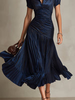 Adriana - Vestido Midi de Satén a Rayas Estilo Retro